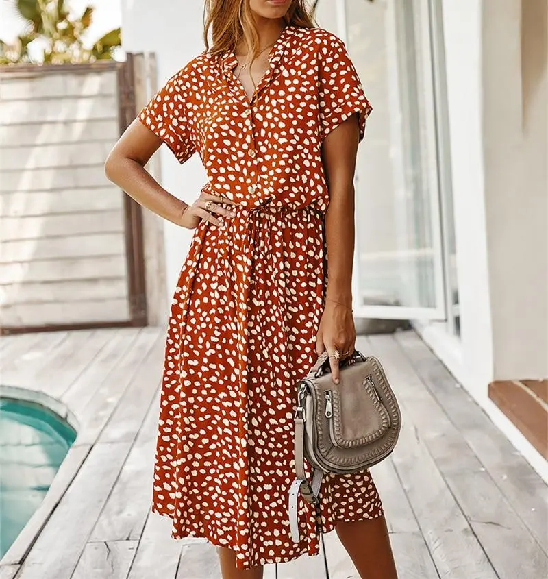 2025 Luludress Ladies Bohemian Leopard Print Shirt Dress
