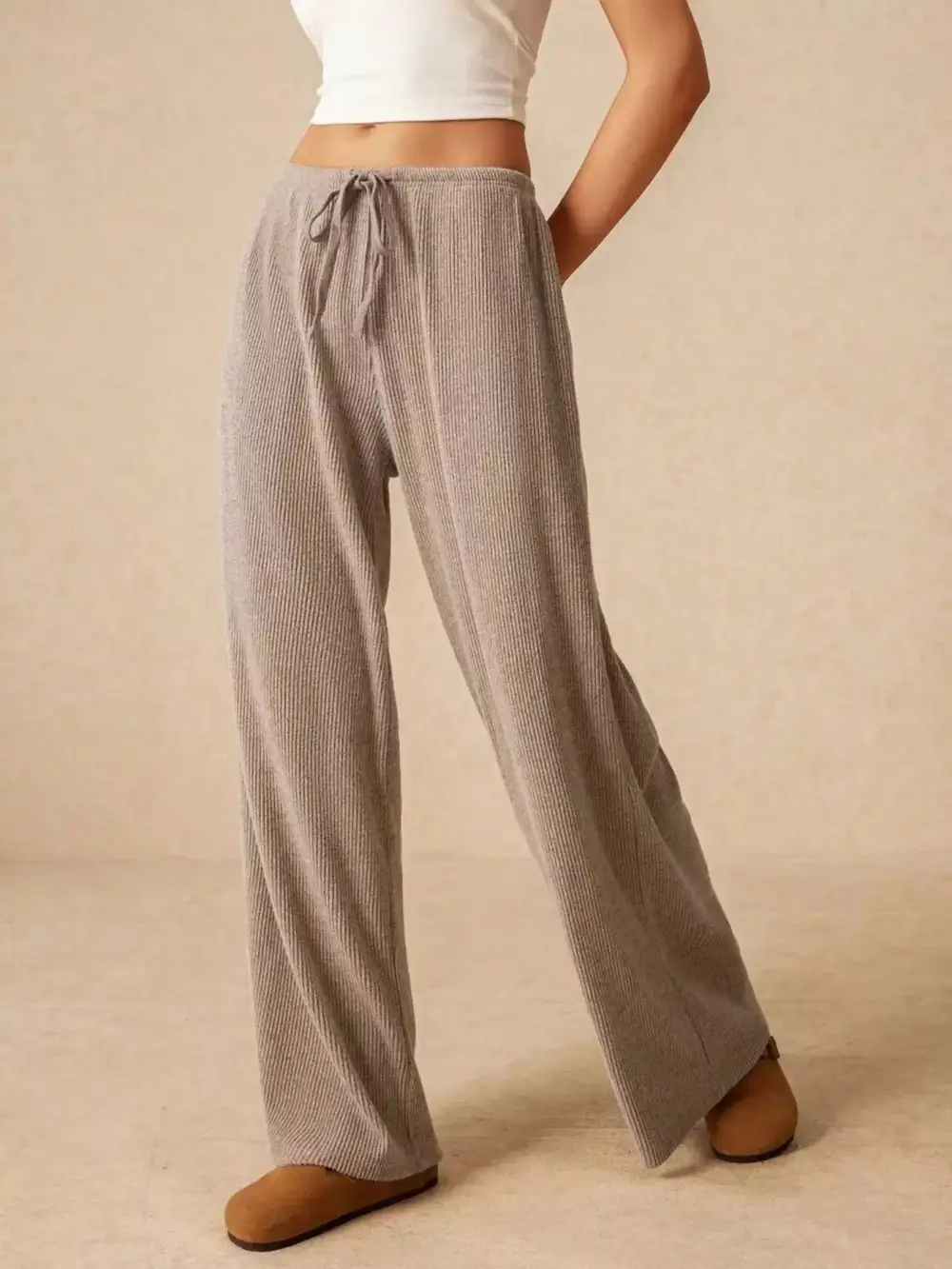 Wide Leg Drawstring Casual Everyday Pants