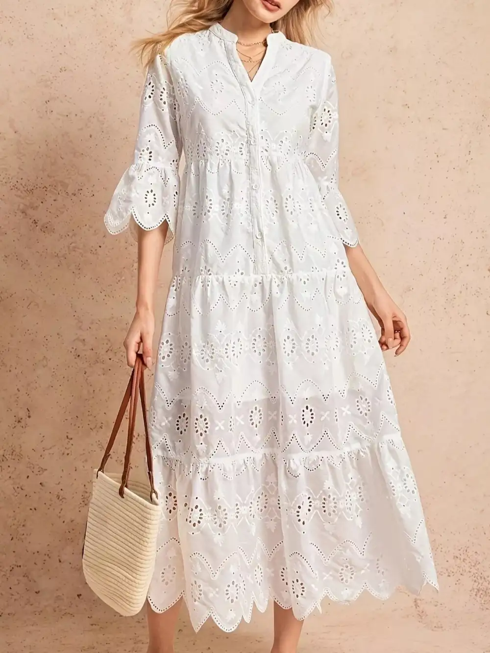 Eyelet Tiered Midi Dress