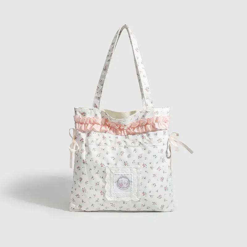 Floral Drawstring Shoulder Bag for