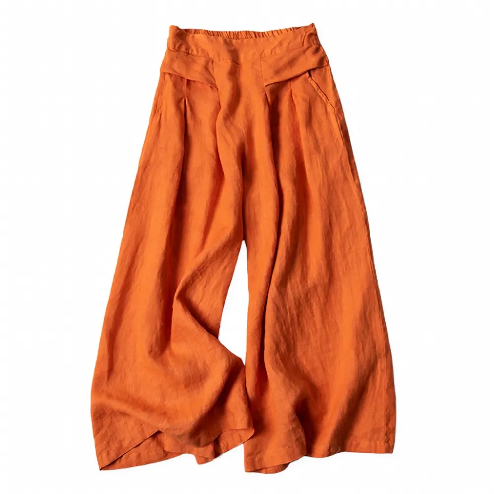 Women's Cotton and Linen Seven-Point Wide-Leg Pants
