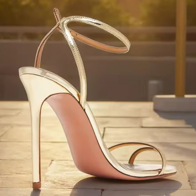 Livia Gold Patent Ankle Strap Heels