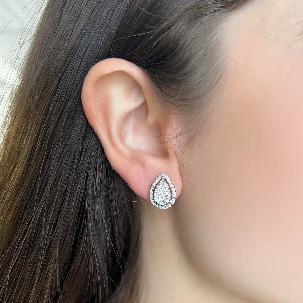 Sculpted Pear Gem Detail Stud Earrings