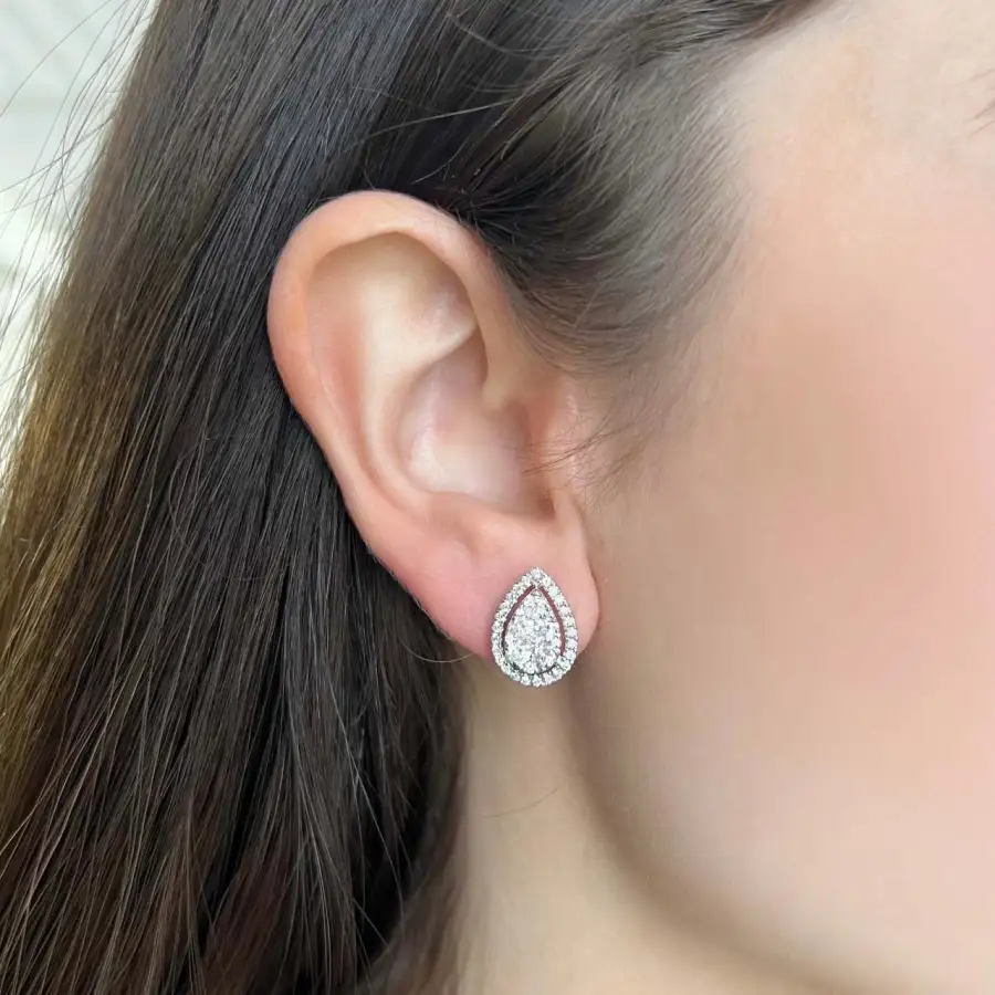 Sculpted Pear Gem Detail Stud Earrings