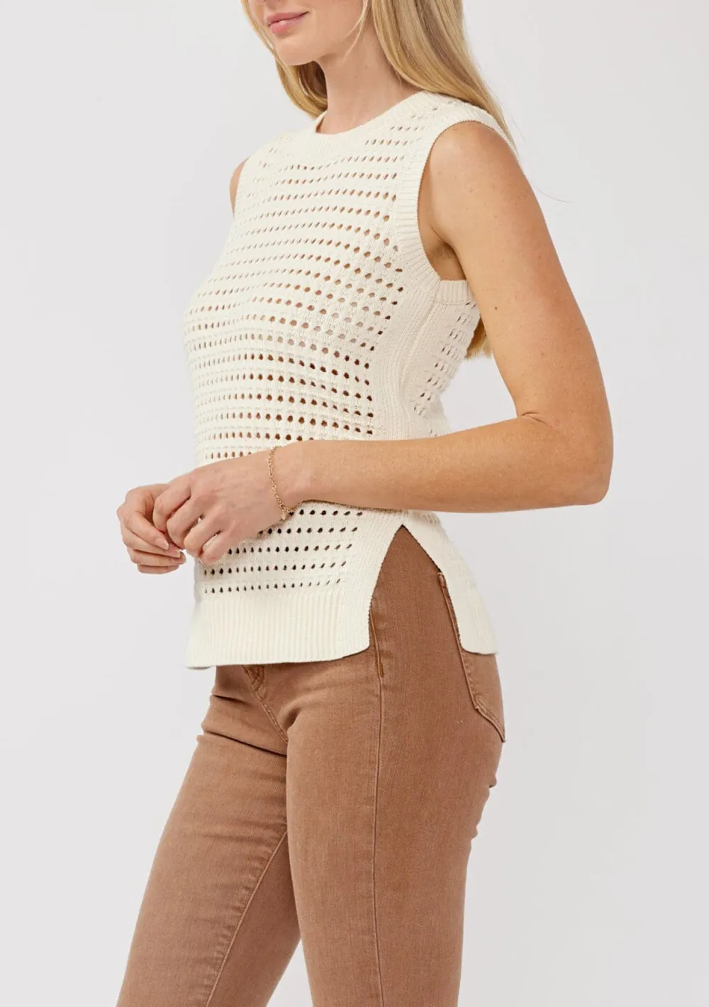 Side Slit Round Neck Sweater Tank