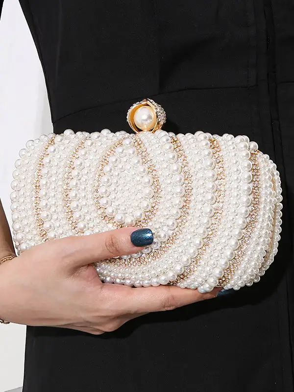 Geometric Pearl Rhinestone Clutch Bag