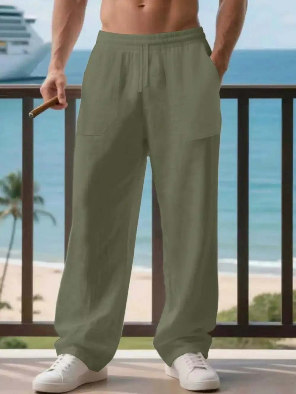 Men's Full Size Casual Loose Linen Pants Plus