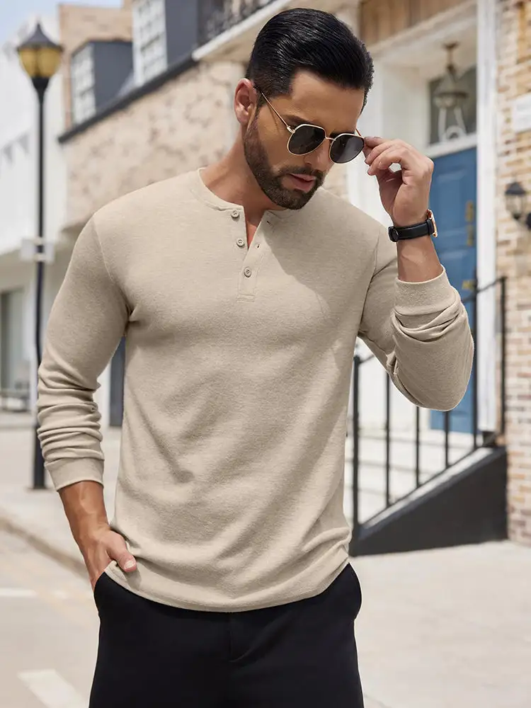Fashion Lightweight Pullover Henley Shirt Hoodie