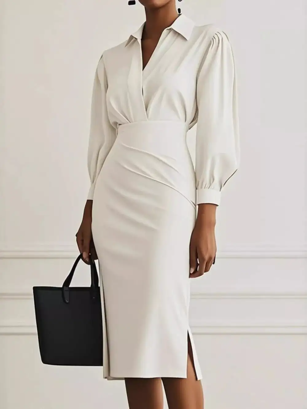 Comfort Fit Ruched Slit Midi Dress