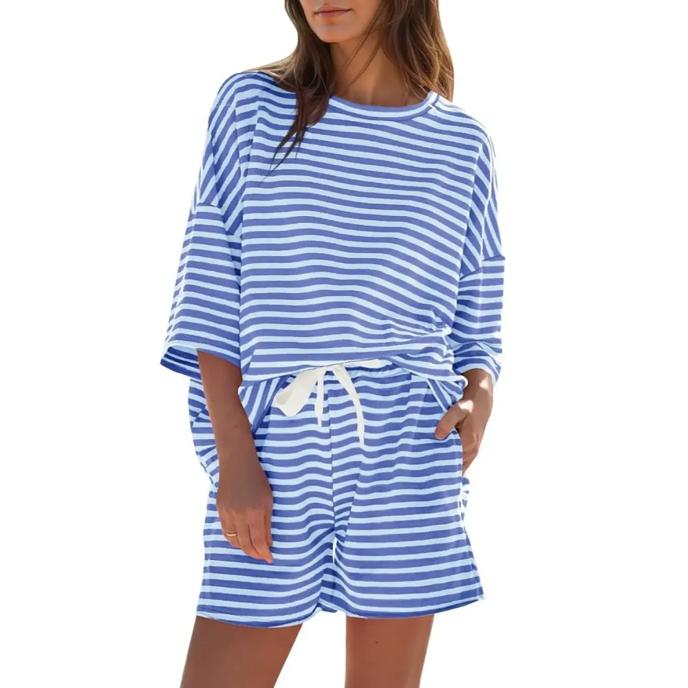 Women's Striped 2 Piece Short Lounge Set