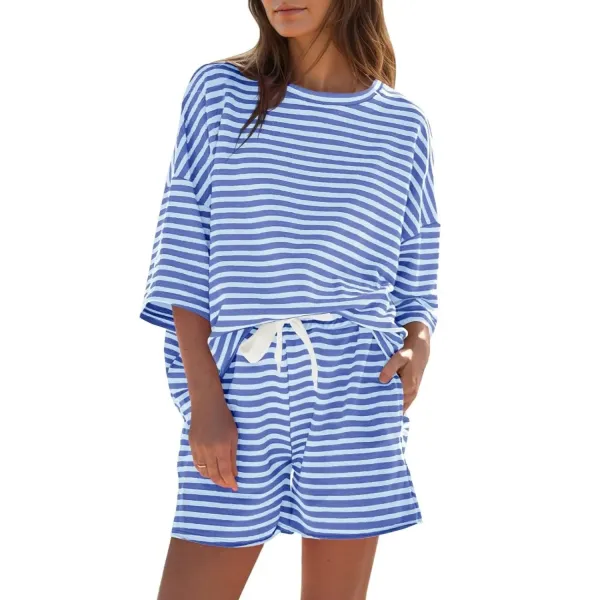 Women's Striped 2 Piece Short Lounge Set