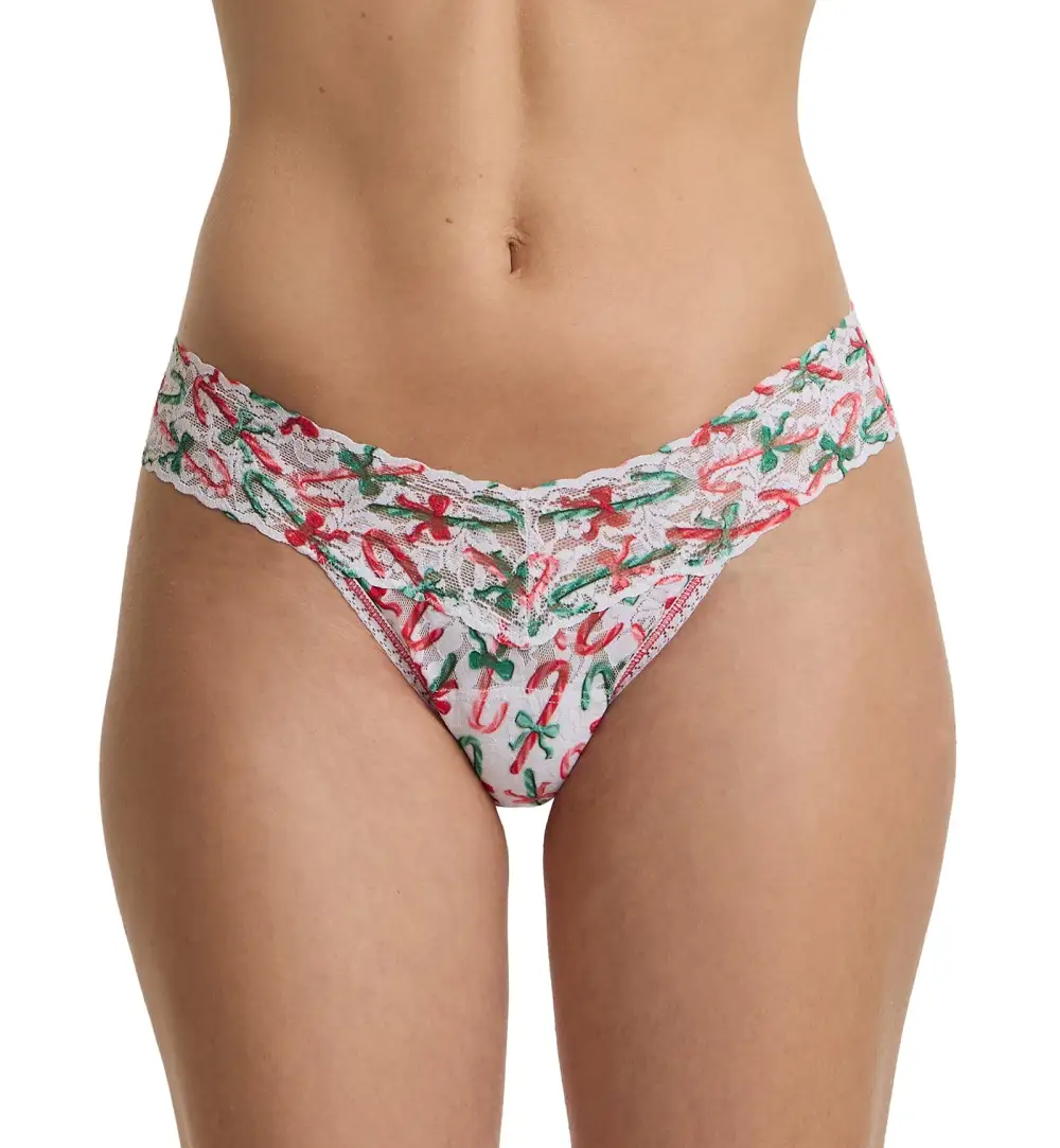 Classic Low-Rise Stretch-Lace Cotton Thong Panty