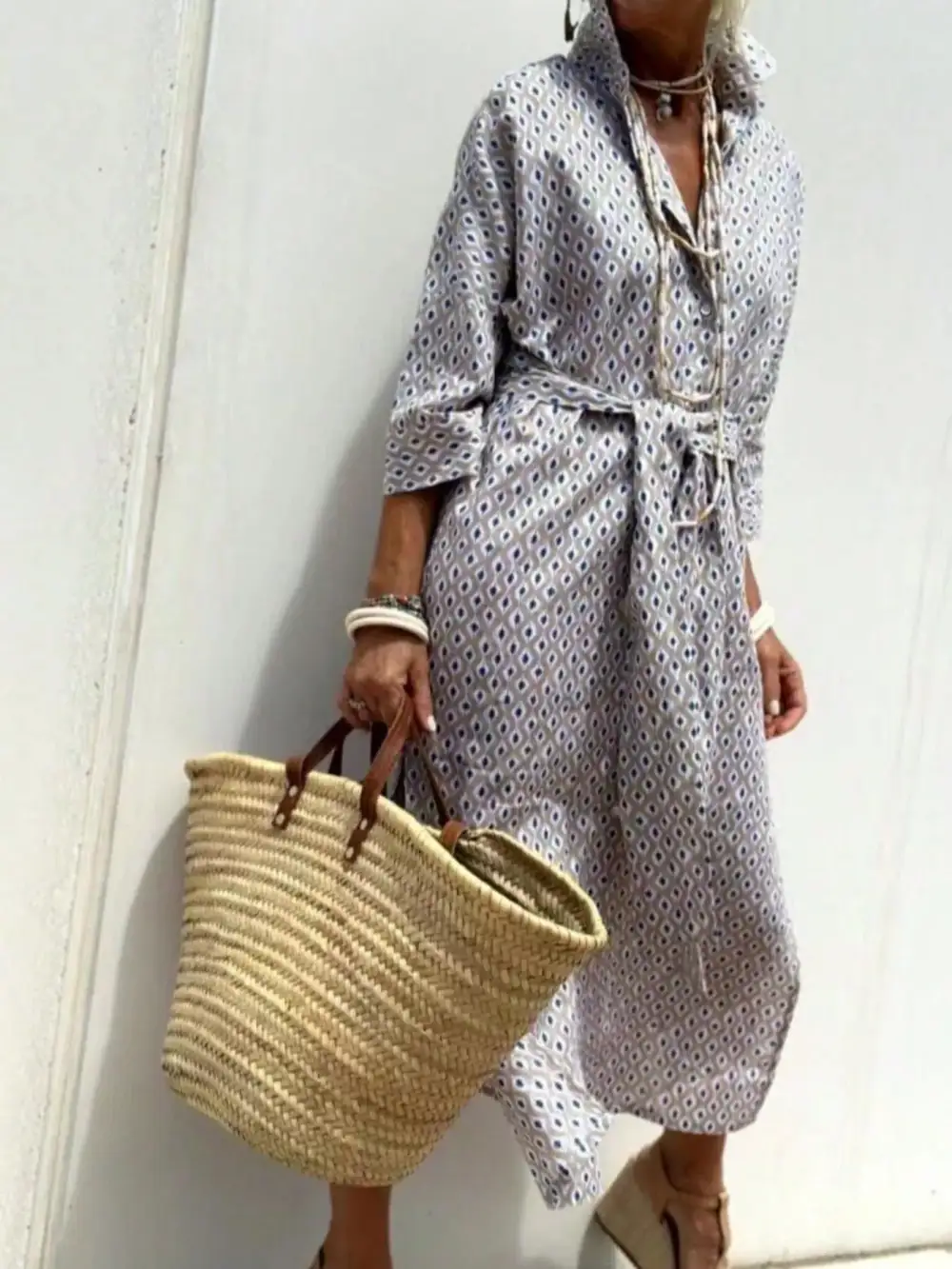Full Size Printed Button-down Midi Dress Plus Size
