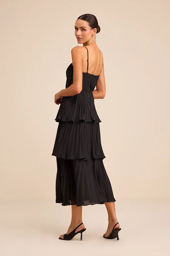 Cascading Crush Light Blue Tiered Bustier Midi Dress