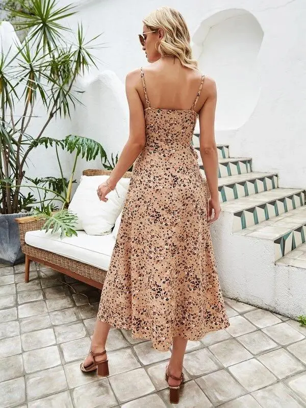 Women Allover Print Ruffle Trim Cami Dress
