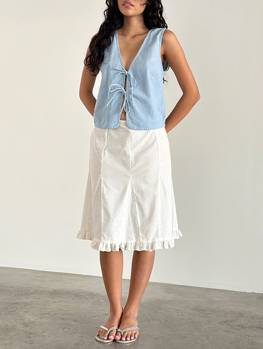 Nantucket Blue Tie Front Top