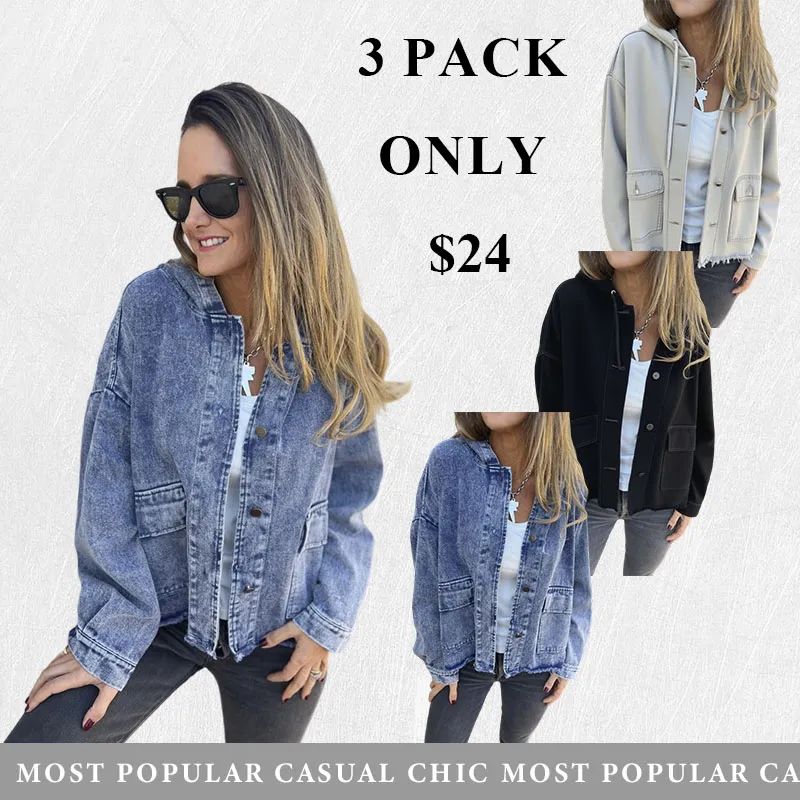 [3Pack]Fashion Denim Jacket