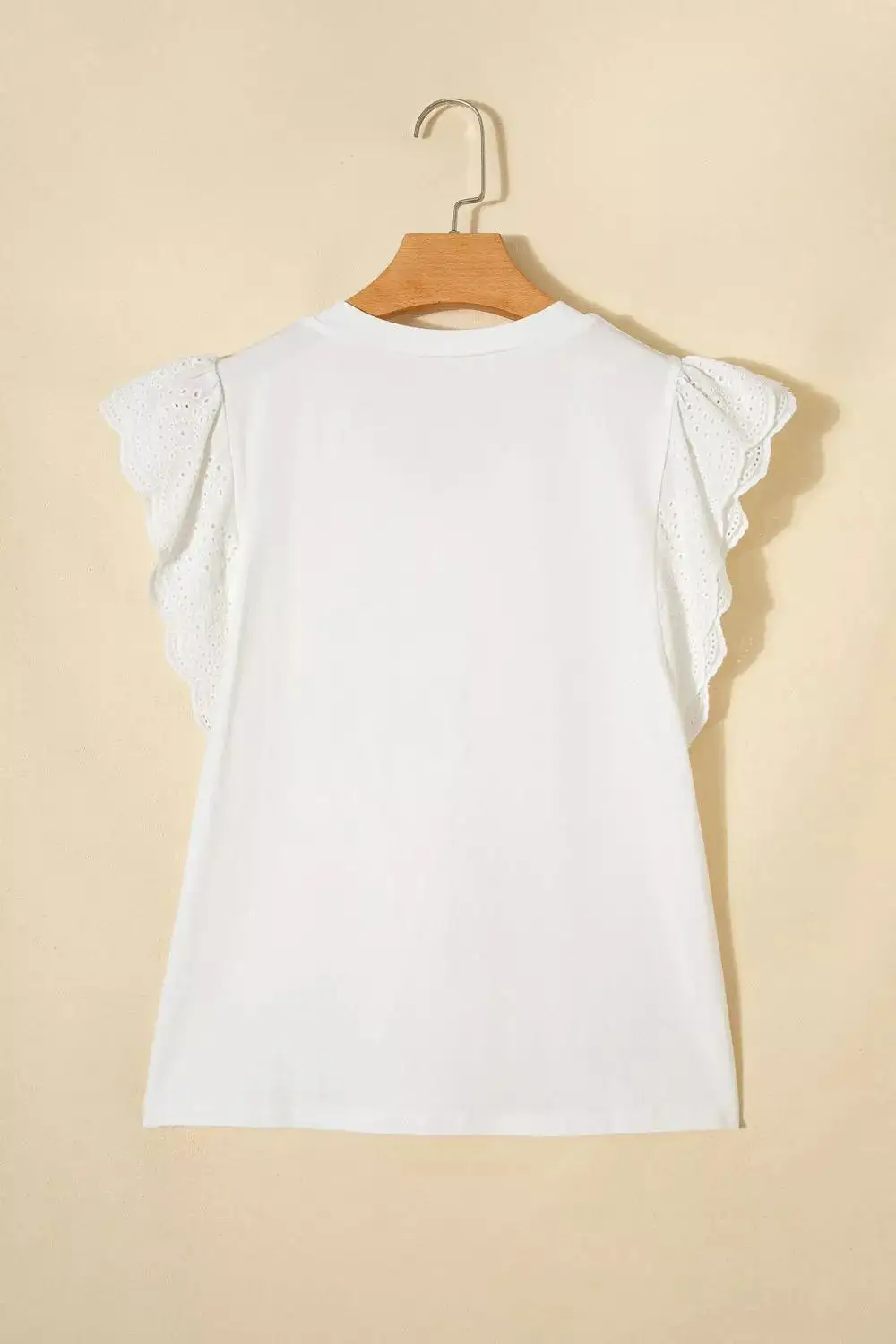 Eyelet Embroidered Flutter Sleeve Patchwork V Neck