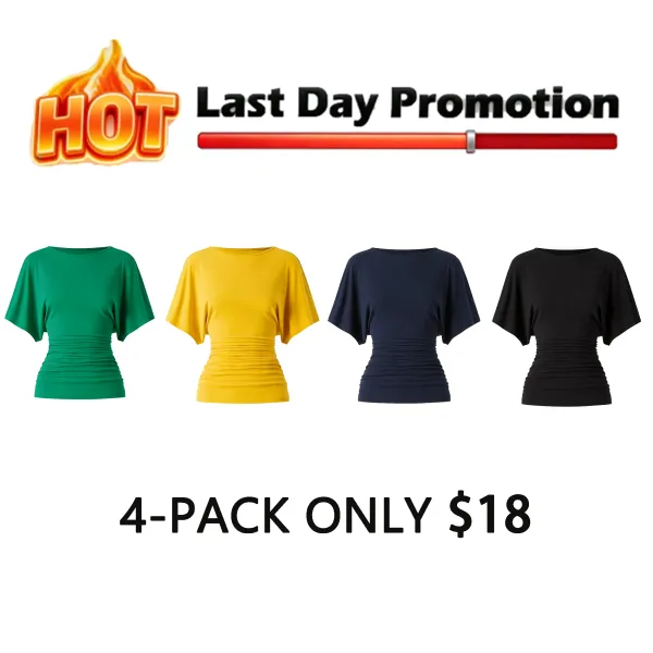 Effortless Boatneck Batwing Sleeve Side Ruched Top - Stylish & Comfortable Women's Fashion baju  kelawar  outfit SpringStatements