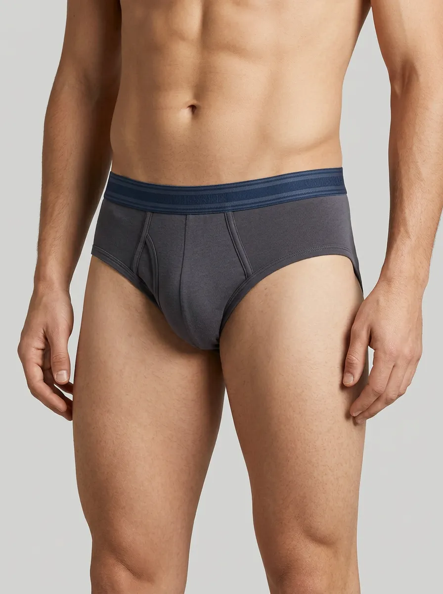 Men's Solid Grey Elastic Waistband Cotton Briefs