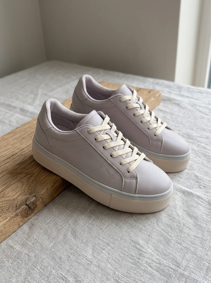 Women's Minimalist Pastel Purple Quilted Platform Sneakers