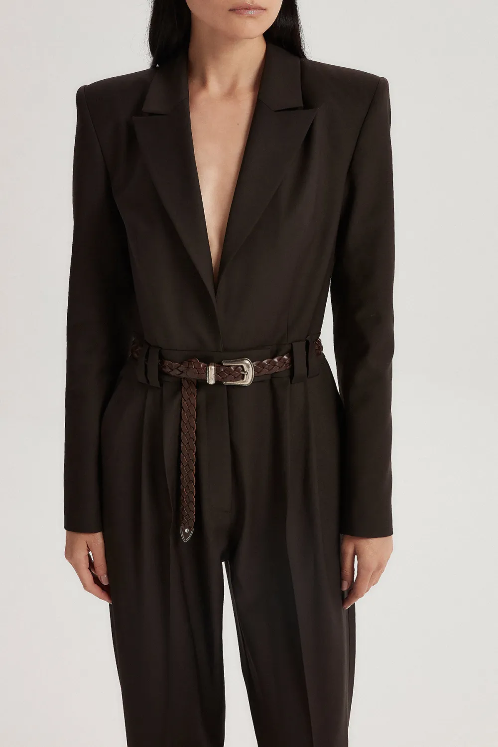 V-Neck Jumpsuit-Dark Brown