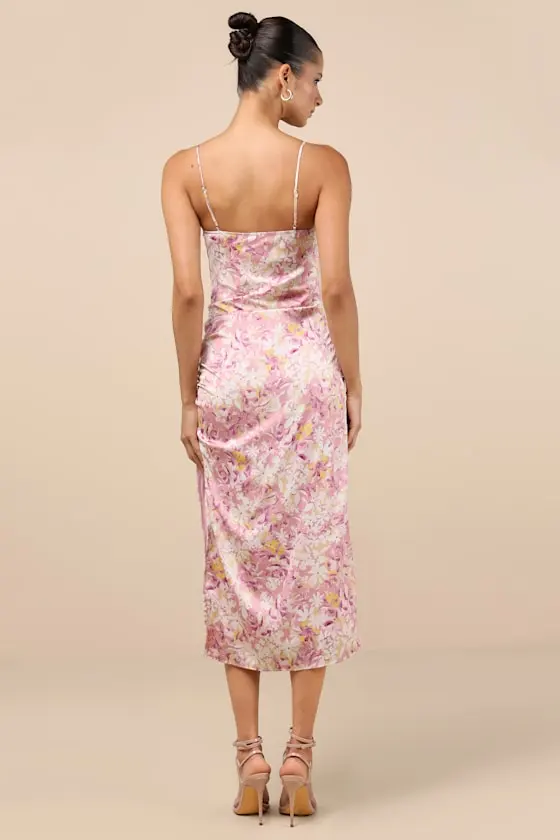 Truest Romance White Floral Print Sleeveless Ruched Midi Dress