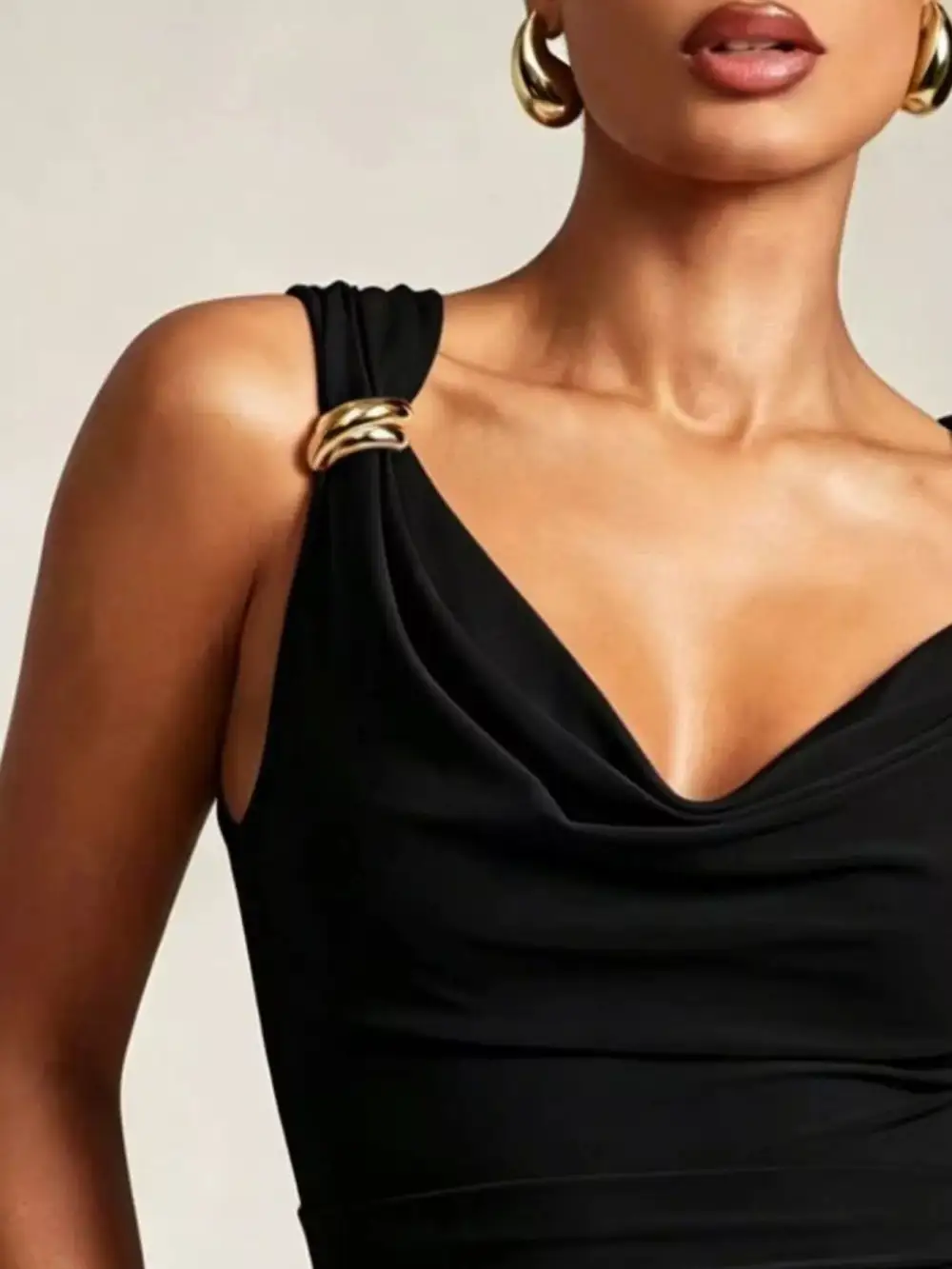 Cowl Neck Tank With Metal Ring Accents