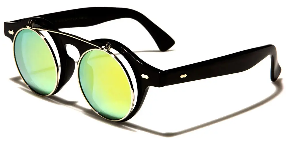 Women's Mirrored Retro Round Flip-Up Sunglasses