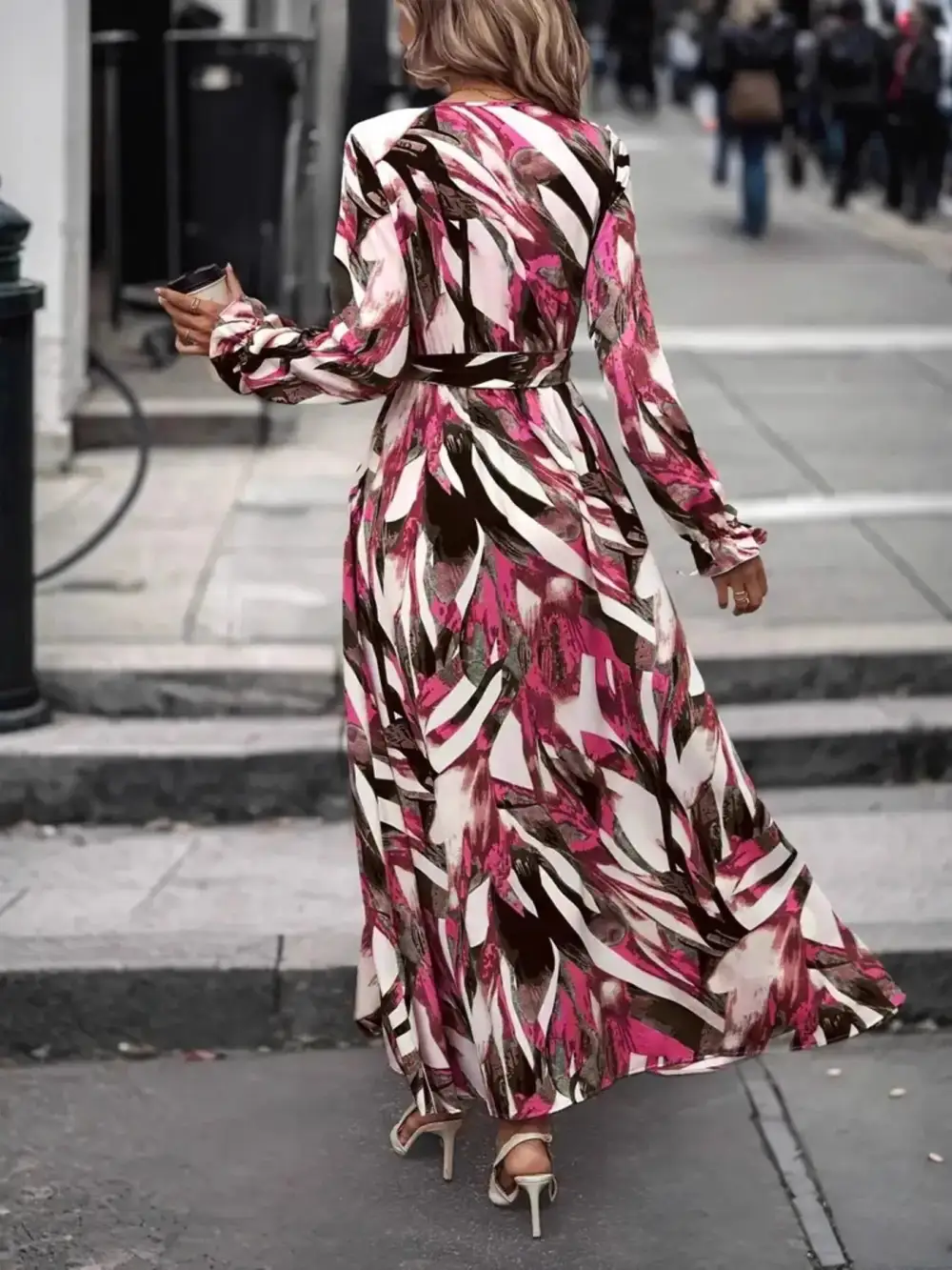 Lightweight Feel Printed Long Sleeve Maxi Dress
