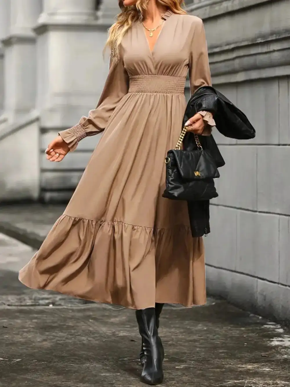 Tiered Long Sleeve Dress Casual