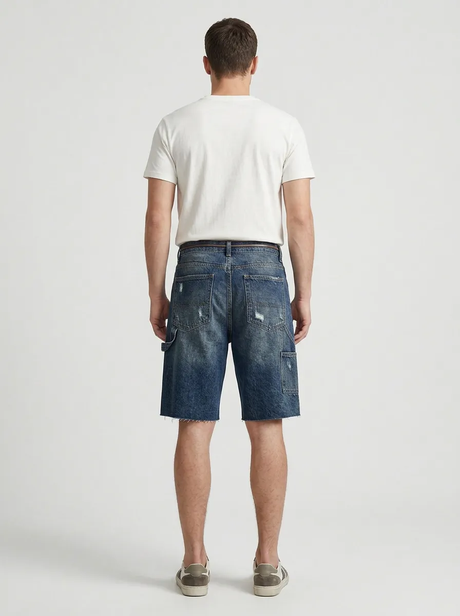 Men's Urban Distressed Raw Hem Distressed Denim Shorts
