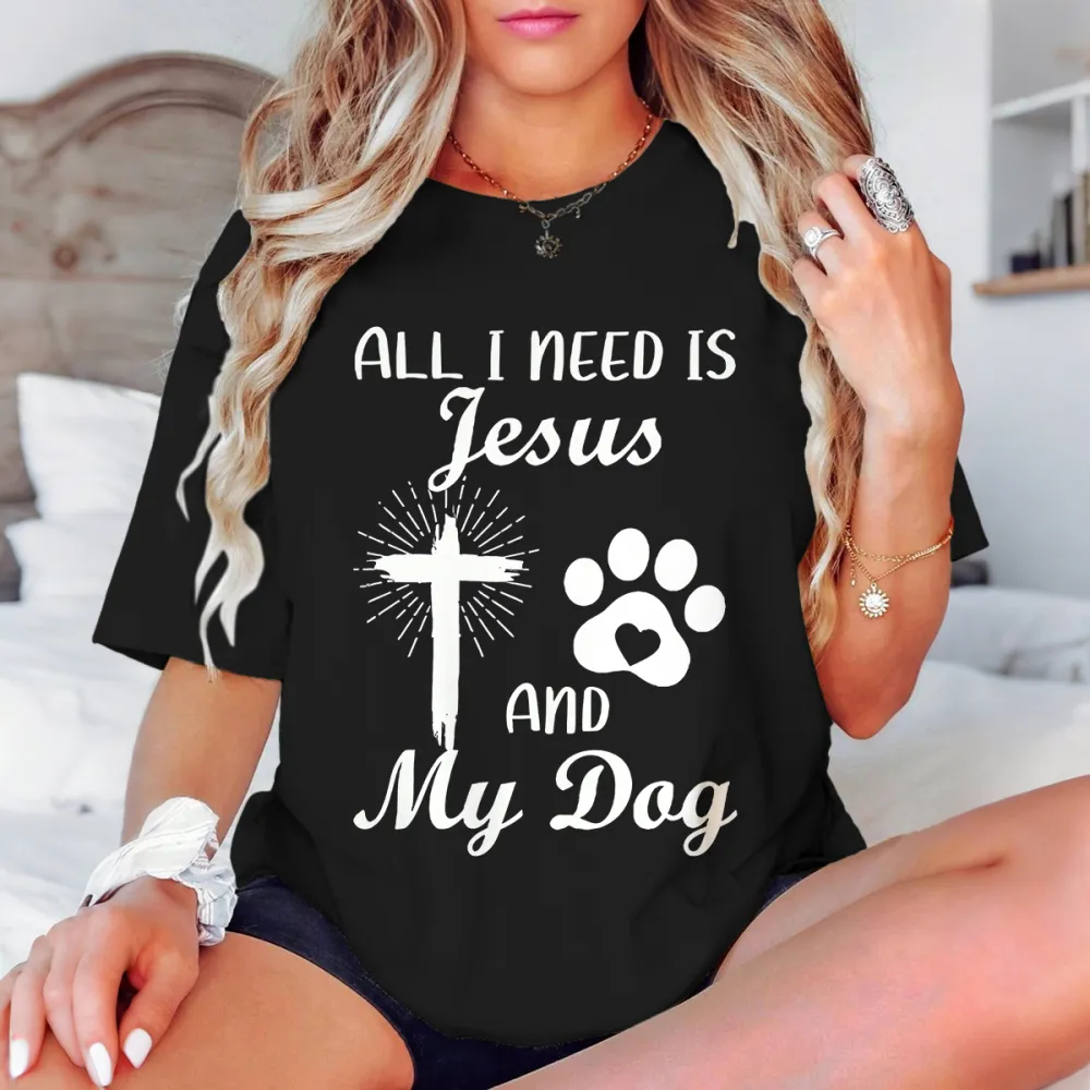 Women's Jesus And Dog Graphic Tee