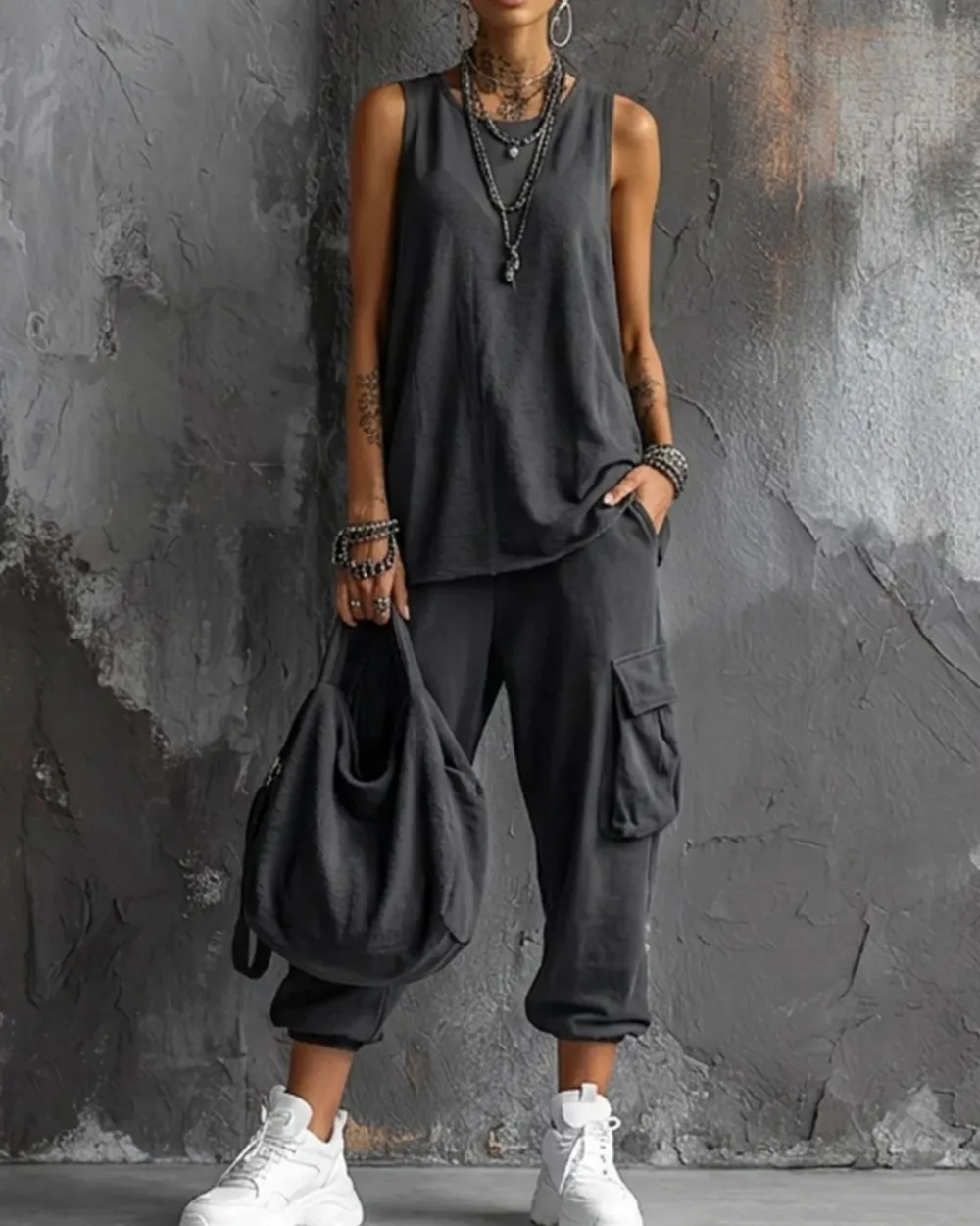 Sleeveless Tank and Cropped Ankle Pants Set