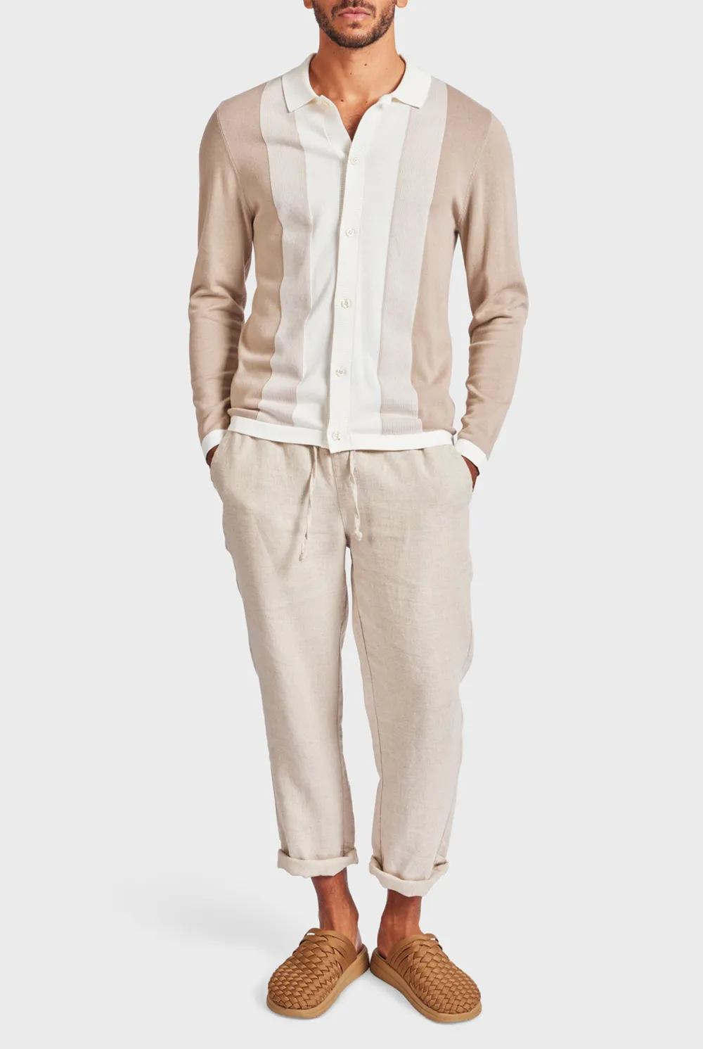 Jackson Stripe LS Knit Shirt-Oatmeal