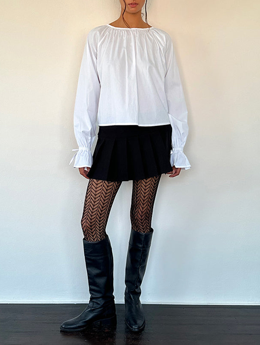 Tie Sleeve Blouse In White Poplin