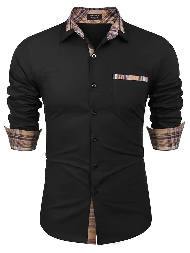 Cotton Plaid Collar Button Down Shirt