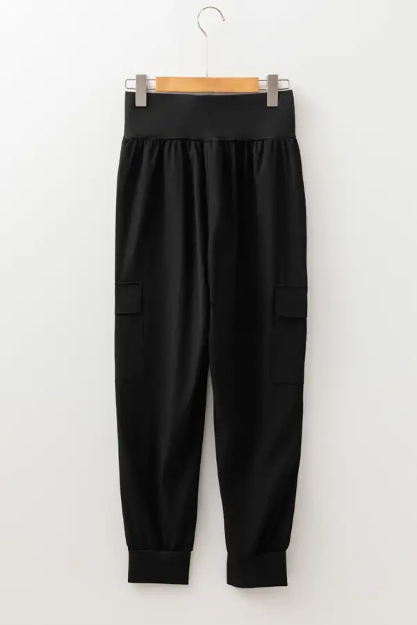 High-Waist Slim-Fit Elastic-Waist Pocketed Cargo Jogger Pants