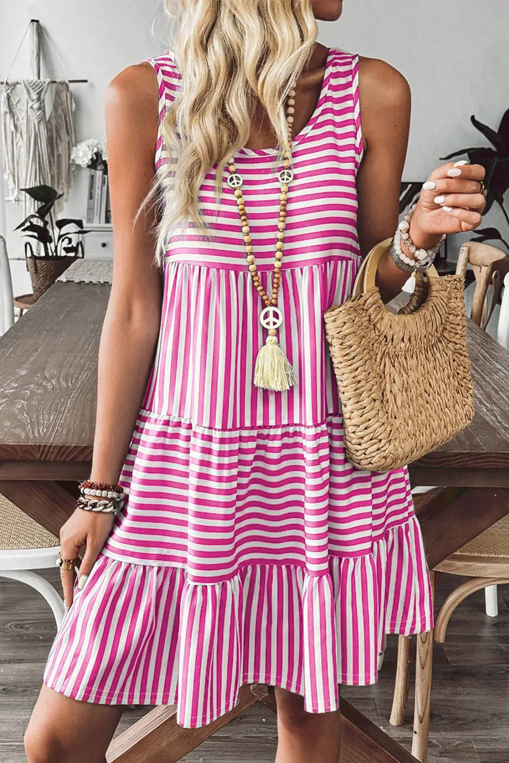 U Neck Sleeveless Loose Fit Mini Dress