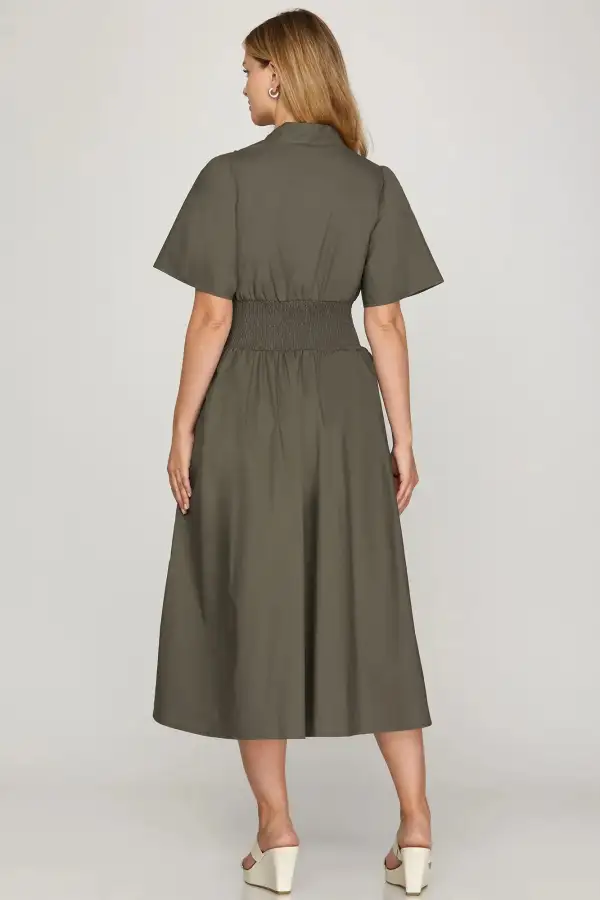 Smocked Waist Midi Dress
