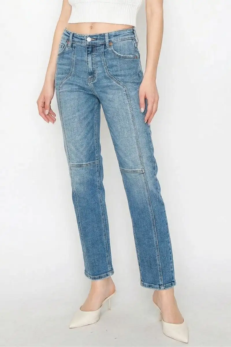 High Rise Straight Leg Stretch Denim Jeans
