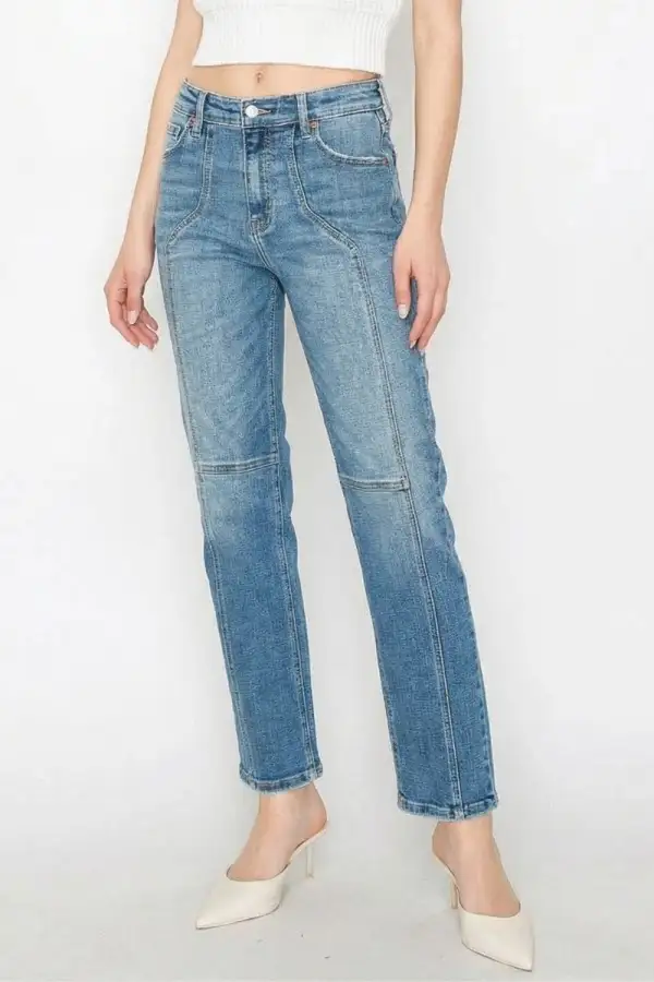 High Rise Straight Leg Stretch Denim Jeans