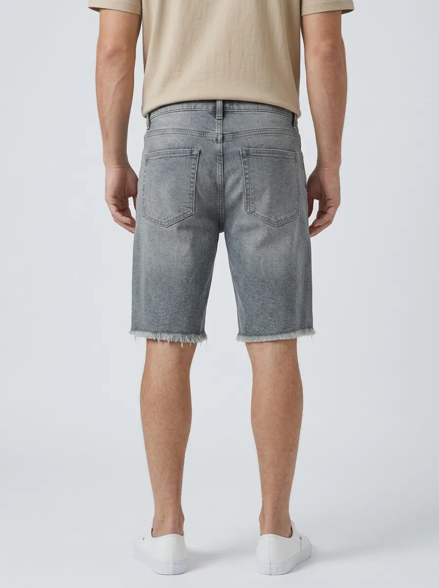Men's Classic Geometric Raw Hem Distressed Denim Shorts