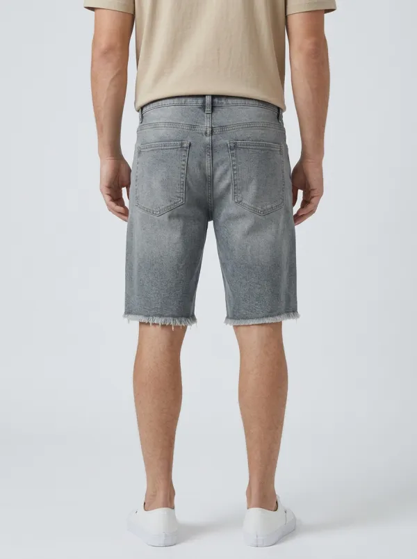 Men's Classic Geometric Raw Hem Distressed Denim Shorts