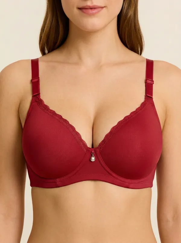 Women's Dusty Rose Lace Trimmed Pearl Pendant Bra Top
