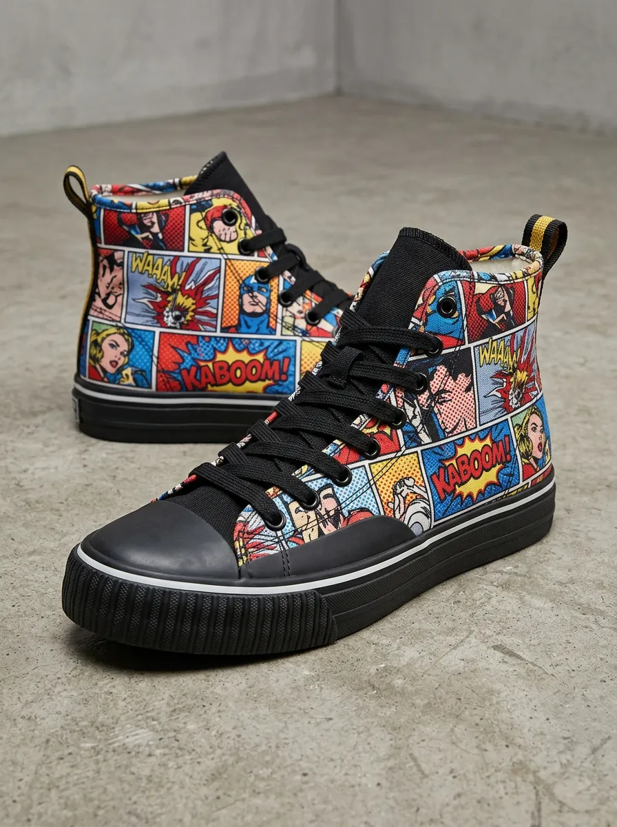 Relaxed Comic Book Pop Art Printed Canvas Shoes