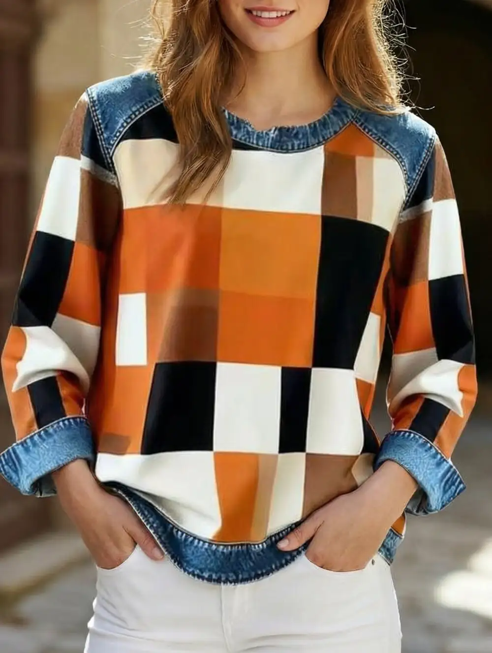 Retro Plaid Crew Sweatshirt