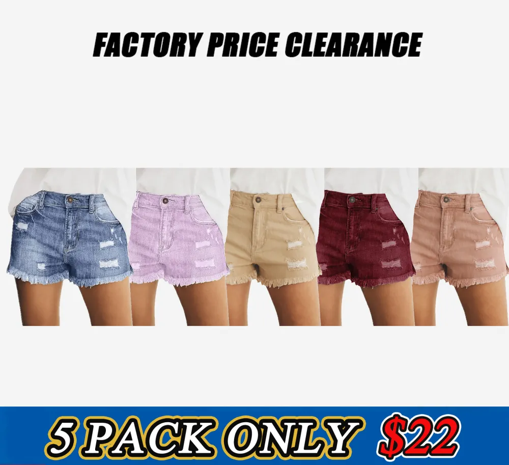 Women's Casual Mid Rise Denim Shorts Stretch Ripped Raw Hem Jean Shorts