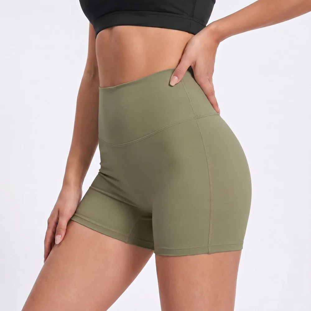 High-Waist Seamless Lace-Detail Casual Shorts