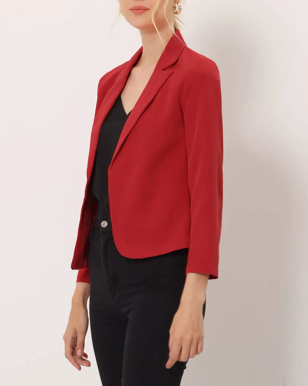 Casual Open Front Crop Suit Blazer Jacket